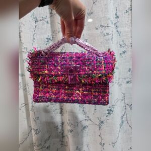 Kurt Geiger Purple Multicolor Tweed Shoulder Bag with Braided Strap